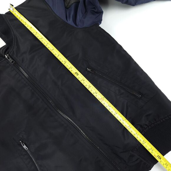 OVADIA & SONS Leather Trim Satin Bomber Jacket Black Minimal Athleisure Aviator - Picture 4 of 14